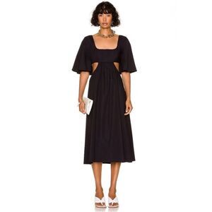 Matthew Bruch Black Cotton Poplin Cutout Midi Dress 2 Small Flutter Sleeve NWT